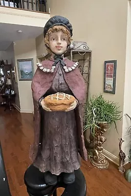 Vintage Colonial Stone Wood Resin Carved Pilgrim Woman Figurine 17” Thanksgiving • $75