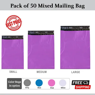 £5.99 • Buy 50xMIXED SIZES Colour Postage/Poly/Postal Mailing Bags/Sacks/Envelopes Self Seal
