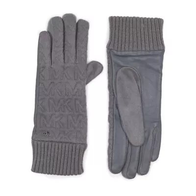 Michael Kors Logo Womens Grey Soft Quilted Knit Glove With Leather Sz M NWT • $56.09