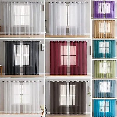 Pair Of Voile Net Panels SLOT TOP EYELET Or TAB TOP Curtains + Free Tie Backs • £8.95