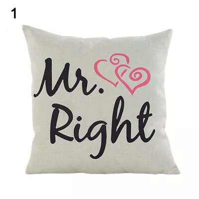 Mr Mrs Right Letters Pillow Case Sofa Double Heart Cushion Cover Home Decor 39 • £9.67