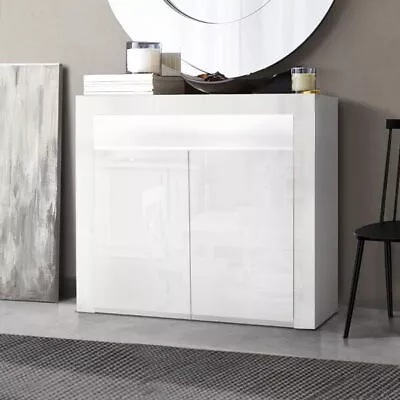  Buffet Sideboard Cabinet LED High Gloss Storage Cupboard 2 Doors White • $161.25