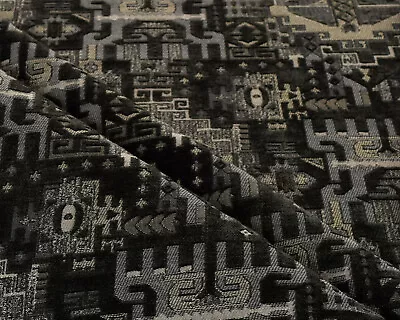 Upholstery Fabric Boho Decor Drapery Black Gray Textile Moroccan Berber Pattern • $19.90