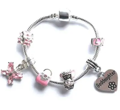 Children's Goddaughter 'Pink Fairy Dream' Silver Plated Charm Bead Bracelet • £13.99
