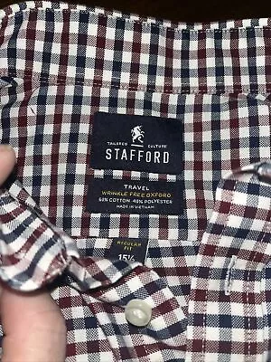 STAFFORD TRAVEL WRINKLE FREE OXFORD BUTTON DOWN SHIRT 15 1/2 Regular Size 32-33 • $15