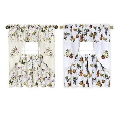 PowerSellerUSA Floral Butterflies Tier Panels And Swag Curtains 3-Piece Window • $23.99