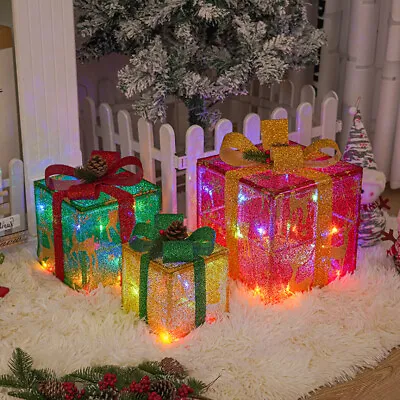 $30.99 • Buy 3PCS Outdoor Indoor Christmas Decorations Xmas Lighted Gift Boxes Décor 3 Colors