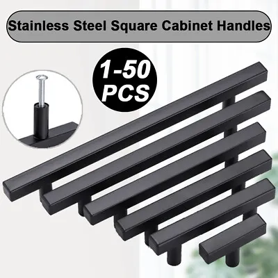 $10.55 • Buy Matte Black Square Modern Cabinet Handles Pulls Kitchen Drawer Stainless Steel