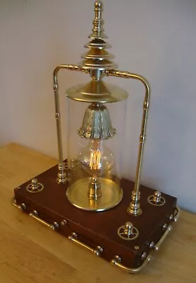 Steampunk LampTable Art Vintage Edison Bulb Wood Base Brass Touch Dimmer! • $499.99