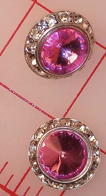 5 Silver Metal Rhinestone Shank Buttons Deep Rose Pink Acrylic Jewel 7/8  22mm • $10