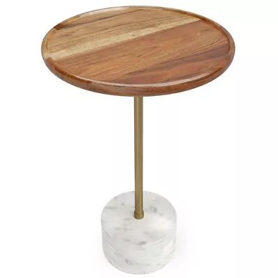 Simplihome Becker Modern 15   Metal Side Table In Natural Solid Acacia Wood • $151.66