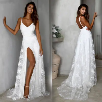 Womens Lace Sleeveless Backless Wedding Party Cocktail Prom Maxi Dress Ball Gown • $39.54