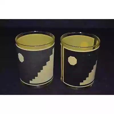 Set Of 2 Whiskey Rocks Glasses Georges Briard Black Yellow Mid Century Modern • $49.99