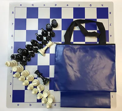 Tournament Chess Set Combo: Blue Bag W/ Loop Blue Board & Chess Pieces • $22.50