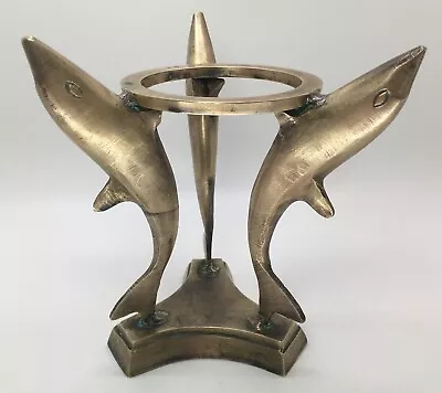 Vintage Brass Dolphin Vase Holder Stand 5” Height 1.18 Lb Weight 3 Dolphins • $18