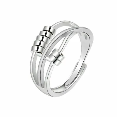 £3.99 • Buy Unisex Anti Anxiety Rings Silver Adjustable Anxiety Relief Spinning Fidget Ring