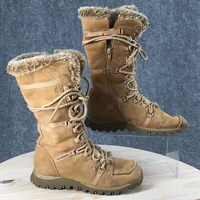 Skechers Boots Womens 7 Grand Jams Mid Calf Moc Bootie 45419 Beige Lace Up • $21.84