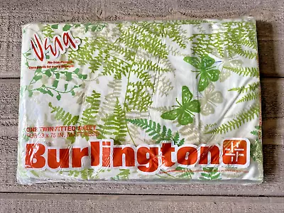 Vintage Vera Burlington Fern Silhouette Fitted Sheet Green NOS Twin • $18