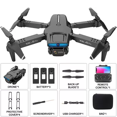 3 Batteries A6 Drone Pro GPS WIFI FPV 4K HD Camera Foldable Selfie RC Quadcopter • £29.99