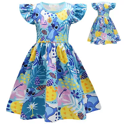 Kids Girls Lilo& Stitch Dress Cosplay Costume Birthday Party Fancy Dress Up Gift • £11.58