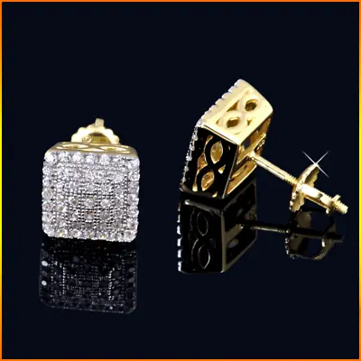 Mens 14K Gold Filled VS2Micro Pave Lab Diamond Screw Back Stud Earrings CLASSY • £53.03
