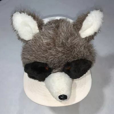 Vintage 1981 Plush RACCOON Trucker Snapback Hat White Mesh Back Wilkinson USA • $25