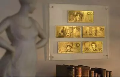 $499 • Buy $5-$100 Australian Polymer Banknote Pure Gold Framed Set..stunning Item..scarce.