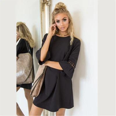 $0.99 • Buy Autumn Candy Color Lace Stitching Dress Women's Clothing Casual Mid Sleeve Dress