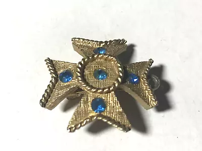 Vintage 1  Brooch Pin Pendant Gold Tone Maltese Cross Blue Stones • $15