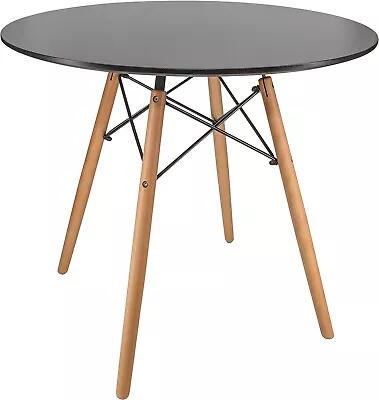 LeisureMod Dover Round Bistro Top Dining Table With Natural Wood Eiffel Base • $331.75