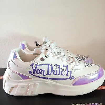 Von Dutch Vanderdutch White Iridescent Shoes Sneakers WSN714 Women’s Size 9.5 • $99