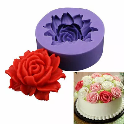 3D Rose Flower Silicone Fondant Cake Topper Mold Chocolate Candy Baking Mould • £2.99