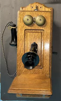 Early Swedish American Antique Cathedral Top Oak Wall Phone ~ This Displays Well • $175