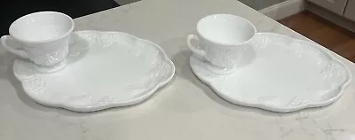 4 Piece Colony Harvest Milk Glass Snack Set Tea Cups And Plates White Vintage • $19.97