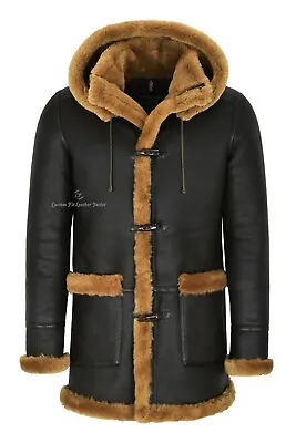 Mens Sheepskin Duffle Coat Brown Ginger Real Fur Hooded Shearling B3 Coat Ivar • £500