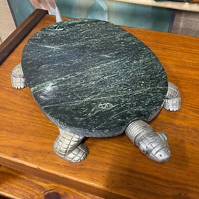 Green Marble Turtle Serving Tray Charcuterie Cheese Board Trivet Sliver Feet VTG • $39.99