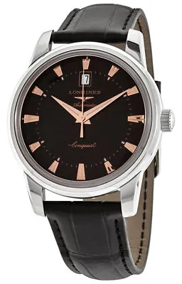 Longines Conquest Heritage Automatic Black Leather Date Mens Watch L1.645.4.52.4 • $1989