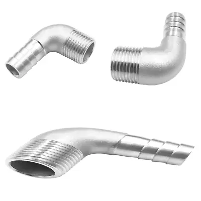 1/2  Hose Barb X 1/2  Male NPT Stainless Steel 90 Degree Elbow- Home Brew Pipe • $12.87