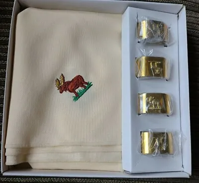 Vintage Perfect Together Heart Moose Lodge Napkins And Brass Napkin Rings NEW • $39.99