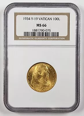 1934 Y-19 Vatican Gold 100 Lire NGC MS66 • $1650