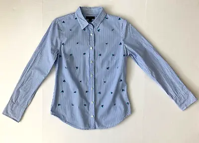 J. Crew Striped Embellished Button Up Shirt 2 Cotton Blue Long Sleeve Jeweled • $20