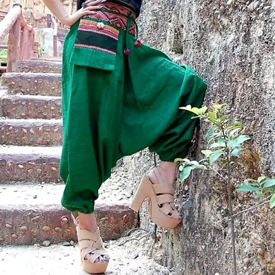 Mens / Womens Dark Green Hmong Pants Thai Harem Gypsy Boho Baggy Aladdin Hippie • $18.95