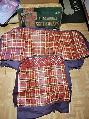 Vintage NOS Front Cushion Bench Seat Car Covers Red Plaid Sun Valley Box 40s 50s • $25