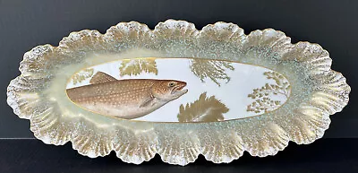 A Lanternier Limoges Fish Platter  24” Hand Painted Heavy Gold Gilt C1900 France • $250