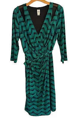 Sangria Dress Size 8 Green Multi Stretch Belted Women Dress • $20.24