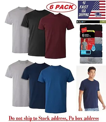 6 Pack Hanes Men's Value Pack Assorted Pocket T-Shirt Undershirts Size S - 3XL • $26.97