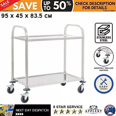 Kitchen Island Cart Mobile Food Server Stainless Steel 2-Tier Utility Trolley • $132.91