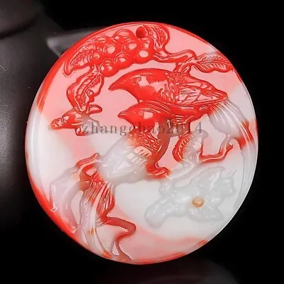 Natural Red White Jade Pendant Magpie Jewelry Men Women Gifts Amulet • £10.79