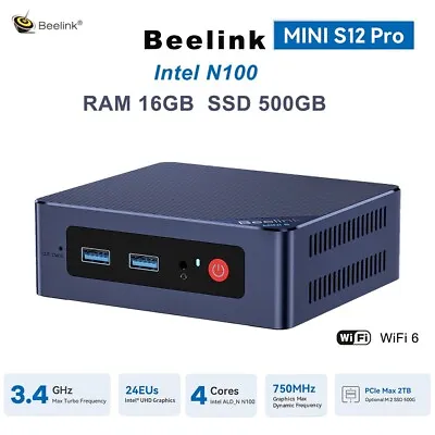 Beelink MINI S12 Pro Intel N100  Gaming Office Home Mini Pc 16GB 500GB WiFi6 Pc • $199