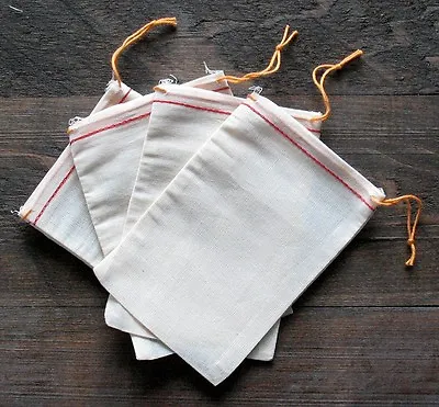 500 (4x6) Cotton Muslin Red Hem And Orange Drawstring Bags  • $205